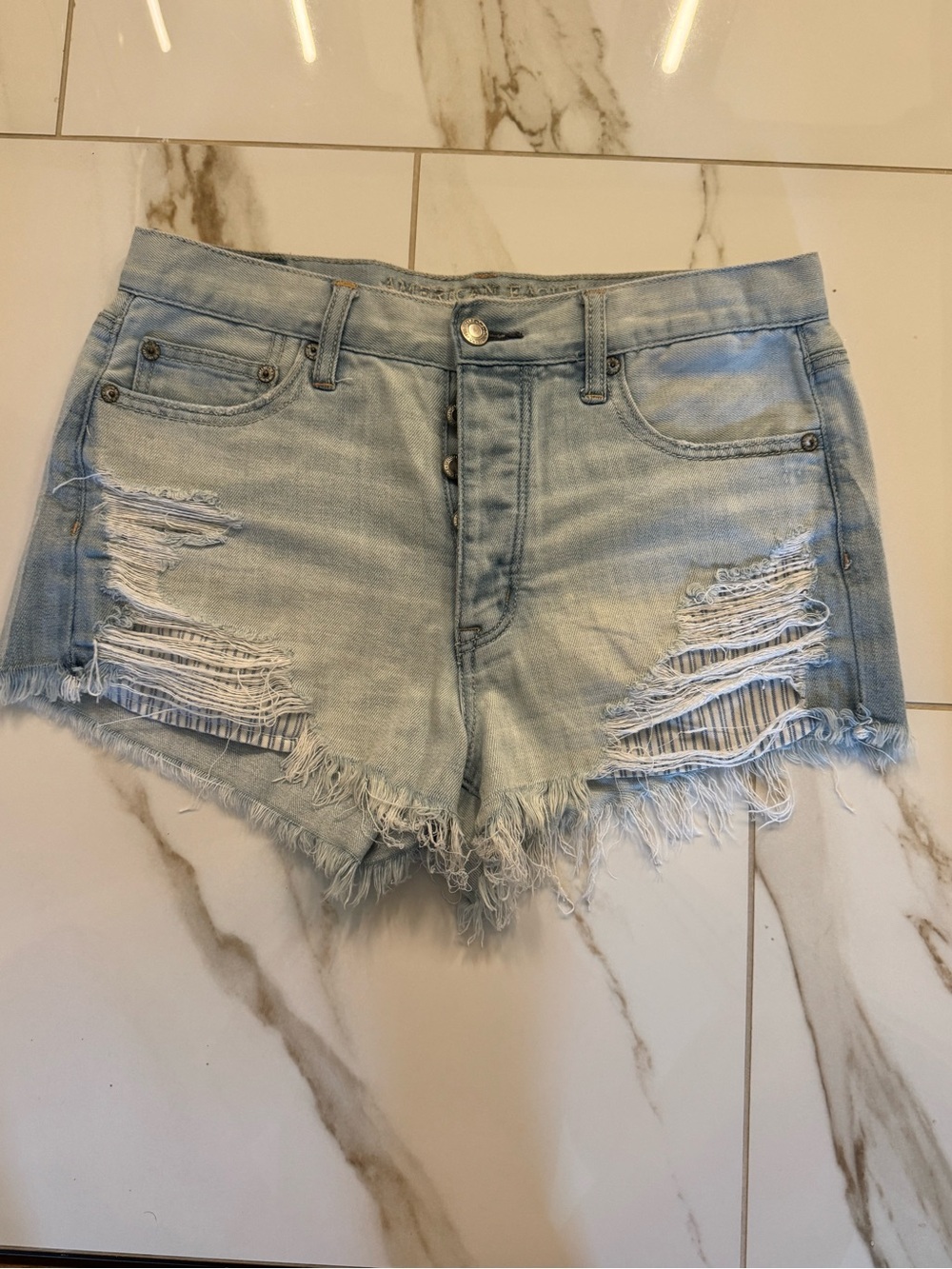 American Eagle Outfitters Light Blue Frayed Denim Shorts